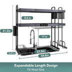 Kitchen Sink Dish Rack, Dust Proof Glass Lid With Multi Organizer