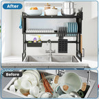 Kitchen Sink Dish Rack, Dust Proof Glass Lid With Multi Organizer