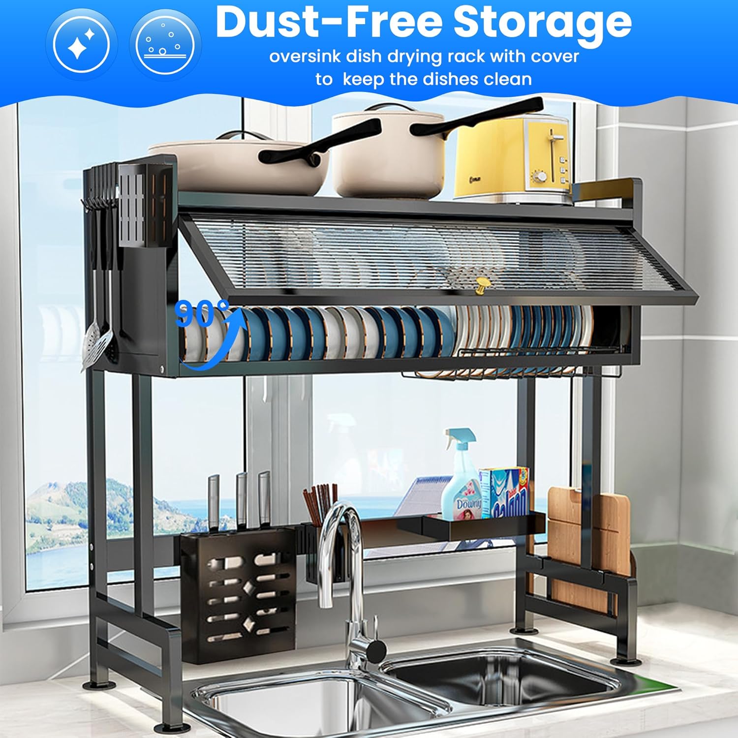 Kitchen Sink Rack with Dust-Proof Cover