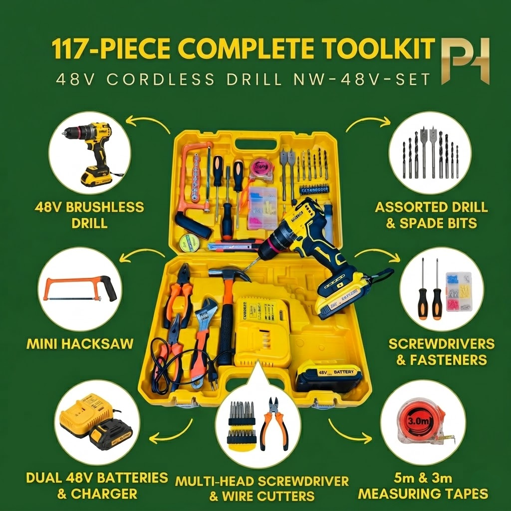 DeWalt 36V Commercial Drill Machine | 117-Piece Set | Brushless & Carbon