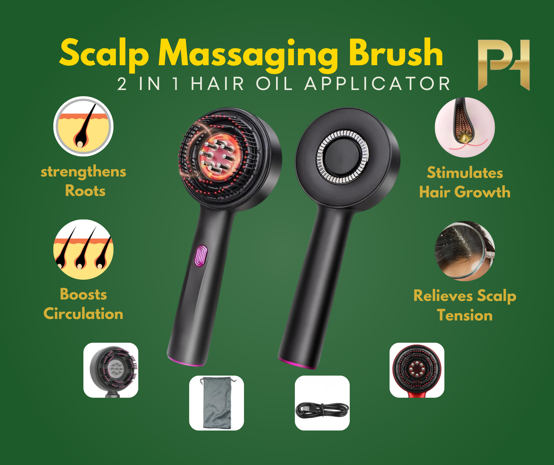 Scalp Massaging Brush with 2 In 1 Hair Oil Applicator