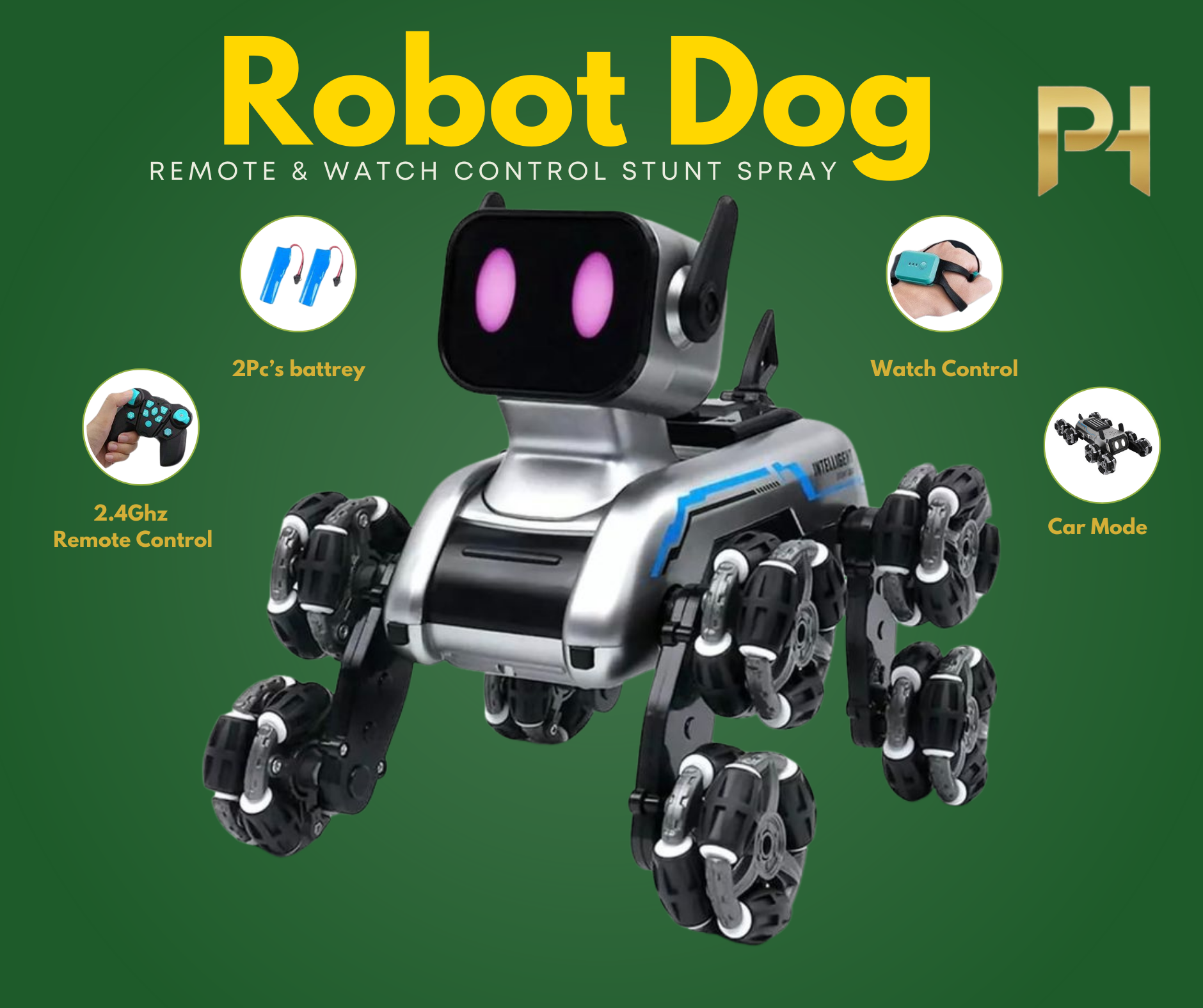 Remote & Watch Control Stunt Spray Robot Dog