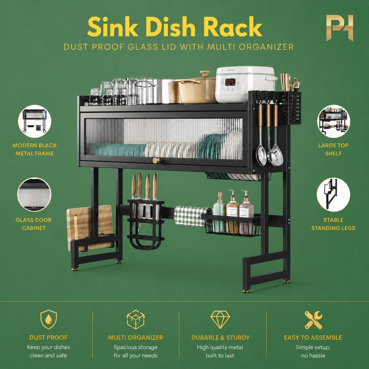Kitchen Sink Rack with Dust-Proof Cover